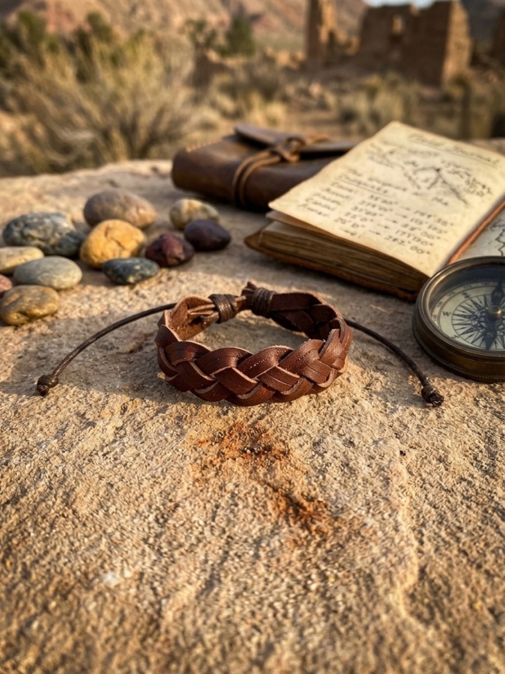 Hand Crafted Brown Braided Leather Bracelet